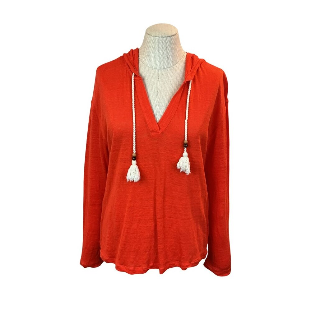 Sigrid Olsen Orange Hooded Linen Top With Tassels Womens Medium - Picture 9 of 10